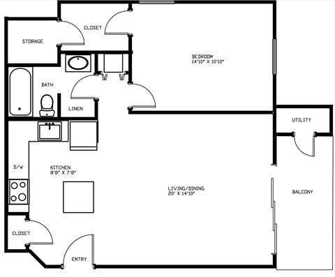 1 Bedroom Floor Plan at Fieldpointe Apartments in Frederick, MD